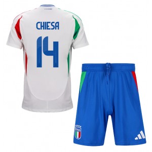 Fotbalové Dres Itálie Federico Chiesa #14 Dětské Venkovní Oblečení ME 2024 Krátký Rukáv (+ trenýrky)